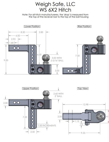 Weigh Safe WS6-2 Hitch | Built-In Scale | 6″ Drop for 2″ Receiver Hitch - Bild 3 von 3