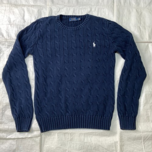 Polo Ralph Lauren Mujer Suéter Tejido con Cable Cuello Redondo Azul Talla Mediana