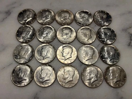 20 Kennedy 1968 D Half Dollars 40% Silver Very Good Condition # 9