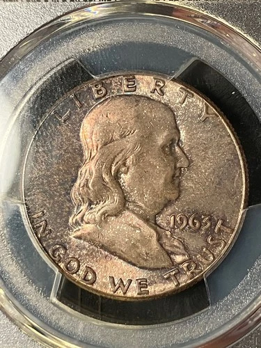 Gem 1963 MS64 Franklin Half PCGS 53917621  Sharp Luster and Toning