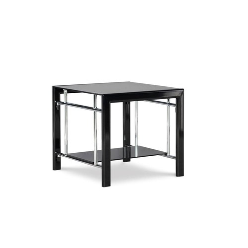 Linon Dart End Table (Set of 2) Top & Bottom Glass Shelves in Glossy Black Steel - Picture 6 of 9