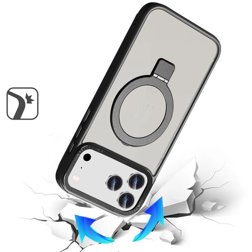 Für iPhone 17 PRO Hülle Metall Chrom Magnet Kreis Ring Ständer + Hartglas - Bild 3 von 3