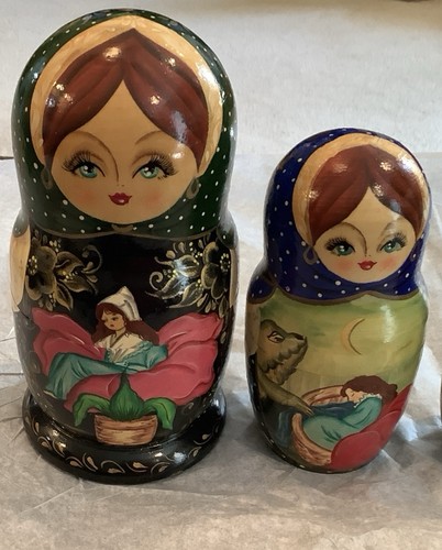 Vintage 7 Zoll Holz russische Matroschka verschachtelte Puppen handbemalt 5er Set - Bild 2 von 11