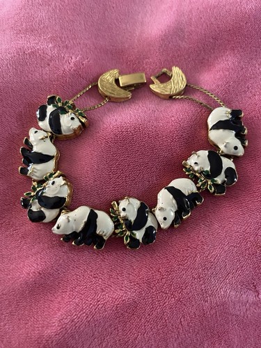 Gold Tone Panda Slide Bracelet