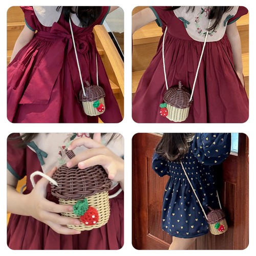 Mini Bolso de Paja Niña Niño Elegante Bandolera Ratán Cesta en Forma de Tuerca - Imagen 3 de 12