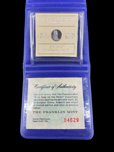 First Step On Moon Mini Coin Solid Platinum Limited Edition Franklin Mint EX+ - Bild 2 von 4