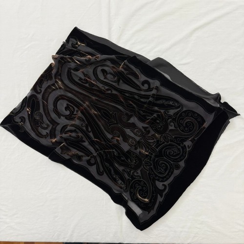 Women’s Black Burnout Velvet Silk Blend Evening Shawl Wrap Scarf 20x60 - Bild 6 von 11