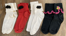 Vintage 80s 90s Girls Bobby Socks Cuffed Red White Black Set of 4