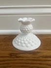 candle holder - hobnail - white milk glass Fenton Flower Rim