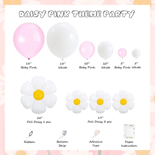 Daisy Balloon Arch Graland Kit 10ft Daisy Birthday Party Decorations Pink Whi... - Picture 4 of 7