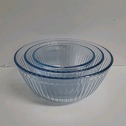 3-Piece Pyrex Aqua Mixing Bowls Ribbed Nesting 7401-S 7402-S 7403-S