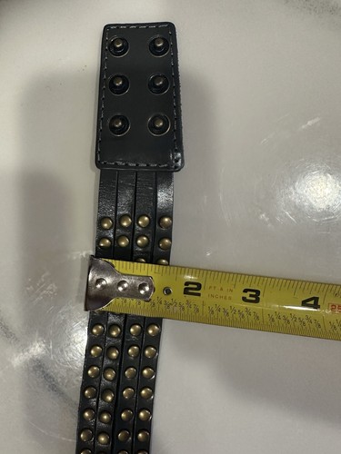 Elise M. Belt Double Wrap Gray Genuine 100% Leather Brass Tone Studded - Picture 6 of 7