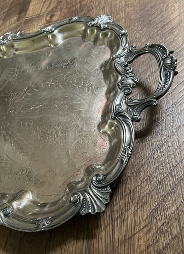Antique Birmingham Silver Co Silverplate Footed Butler’s Tray 29" - Picture 5 of 14