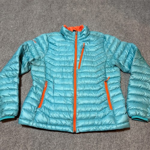 Marmot Jacket Womens Large Blue Mock Neck Full Zip Pockets Puffer Down Outdoor - Picture 1 of 14