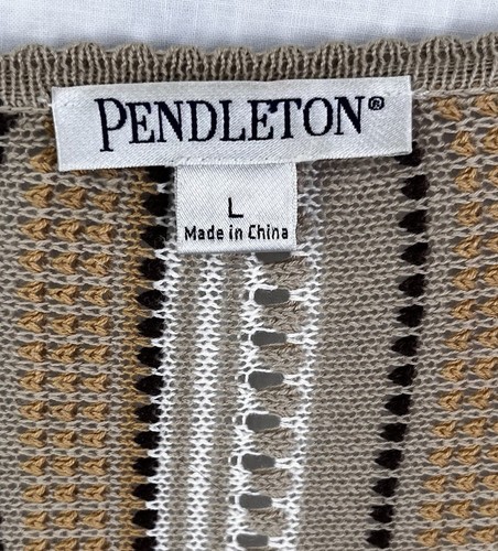 Pendleton Womens Large Cotton Linen Cardigan Striped Beige Perforated Long Top - Picture 10 of 24