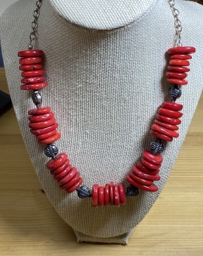 NWT BARSE Sterling Silver Red Coral Chunky Bead Necklace - Picture 1 of 6