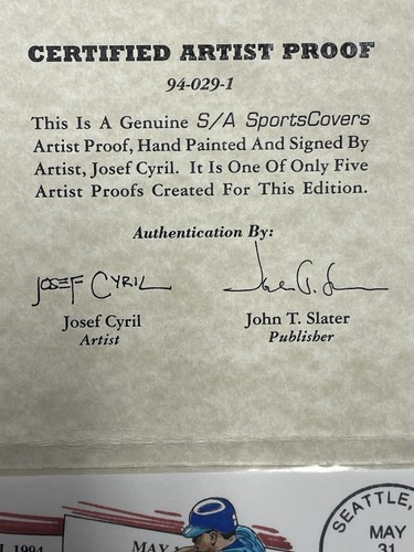 Griffey Jr S/A Sportscovers Cachet 1/5 Artist Proof Envelope W/COA. Very Rare! - Picture 3 of 3
