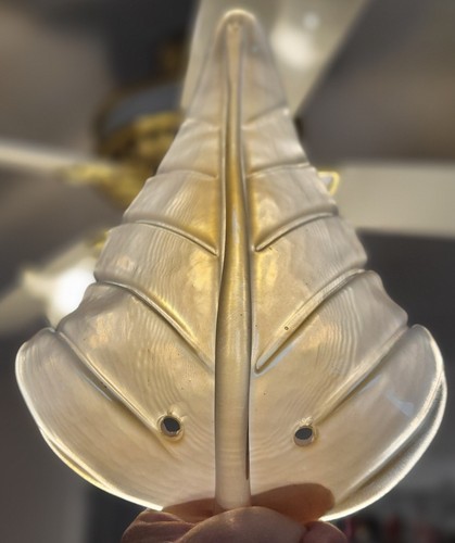 Pair Mid Century Murano Ribbed Frosted Peach Art Glass Leaf Wall Sconces Shades - Picture 13 of 13