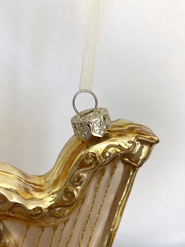 Arpa de vidrio dorado brillante adorno de árbol de Navidad decoración navideña - Imagen 7 de 8
