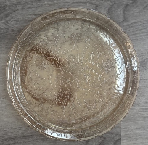 Jeanette Glas 50er Jahre Vintage Floragold Louisa irisierend 13,5" Servierplatte