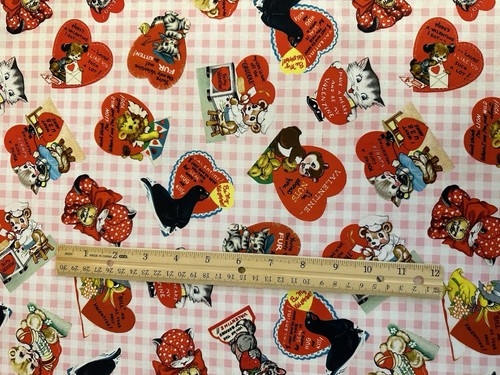 VINTAGE VALENTINES BY MICHAEL MILLER RETRO GREETING CARDS ON GINGHAM FABRIC HY - Picture 3 of 5