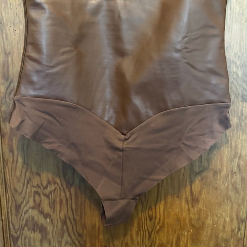 NWT Pinsy Bonded High Neck Shapesuit Bodysuit XL Brown Vegan Leather - Picture 5 of 10