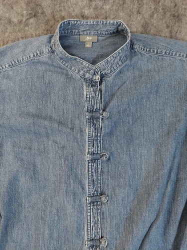 J Jill Denim Shirt Womens Large Blue Mandarin Collar Toggle Button Up Tunic - Picture 2 of 13