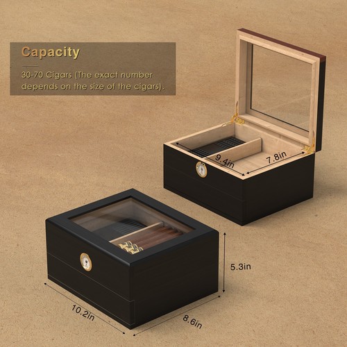 Zigarren Humidor Box Zigarrenetui Schreibtischbox Zedernholz Zigarrenkiste für 25-50 Zigarren - Bild 2 von 9