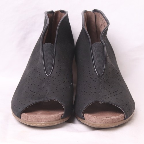 Earth Ankle Bootie Womens 9M Black Nubuck Leather Zip Block Heel Peep Toe Dress - Picture 7 of 12