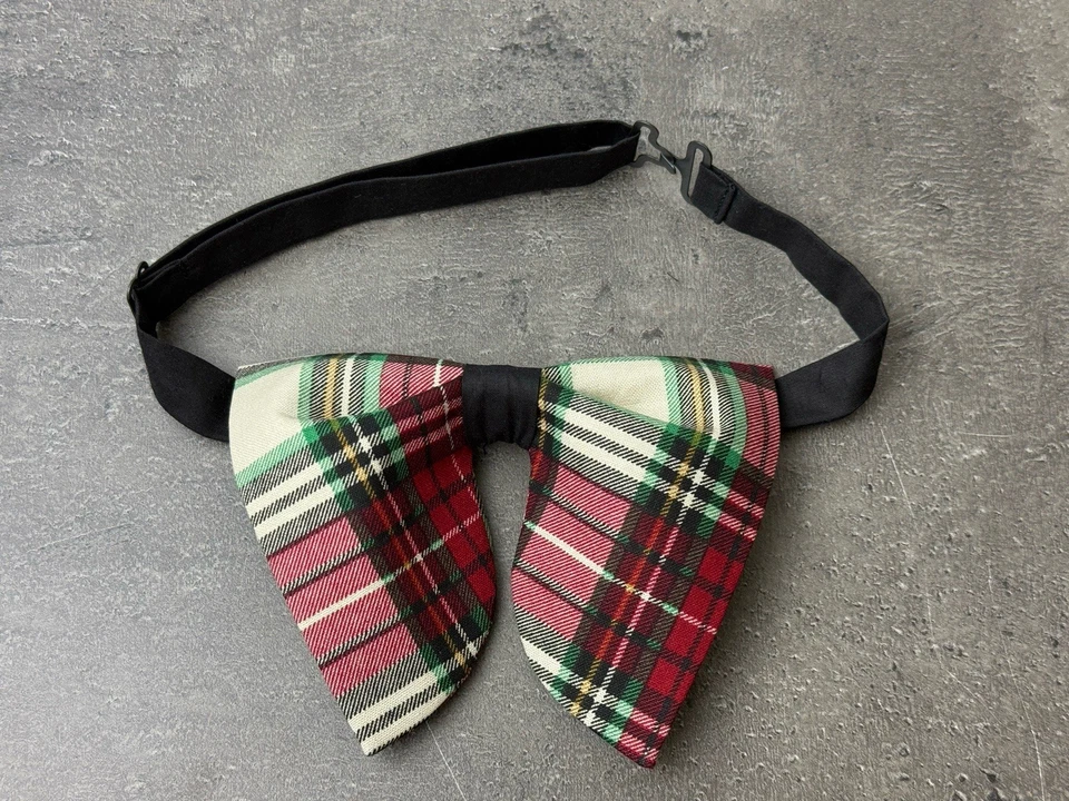 Pajarita hecha a mano para hombre de gran tamaño negra/roja/verde Navidad a cuadros vintage años 70 Foto 2 de 3