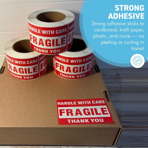 Three Rolls Premium Fragile Stickers “Fragile Handle with Care” Shipping Label - Picture 6 of 10