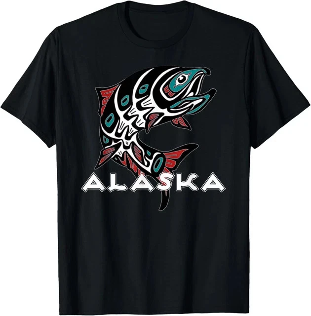 Alaska Salmon Fishing Native American Indigenous Tlingit Art Size L & XL T-Shirt