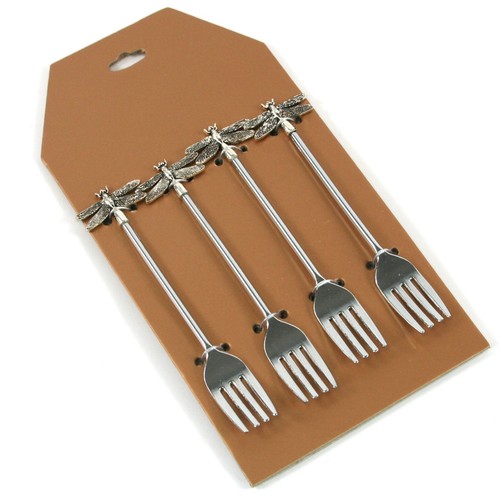 4er Set silberfarbene Metall Kuchengabeln Huhn Henne Hirsch Libelle - Bild 6 von 6