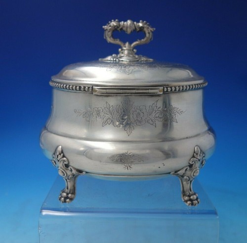 Beaded by Unknown German .800 Silver Tea Caddy Bright-Cut w/ Lion Feet (#6043) - Picture 3 of 12