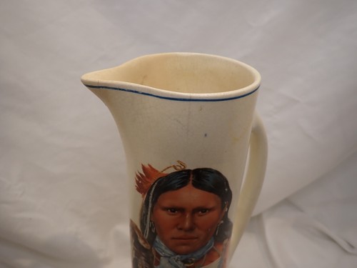 Roseville Creamware Vintage Pottery Native American Indian Pitcher Tankard 11.5" - Picture 2 of 9