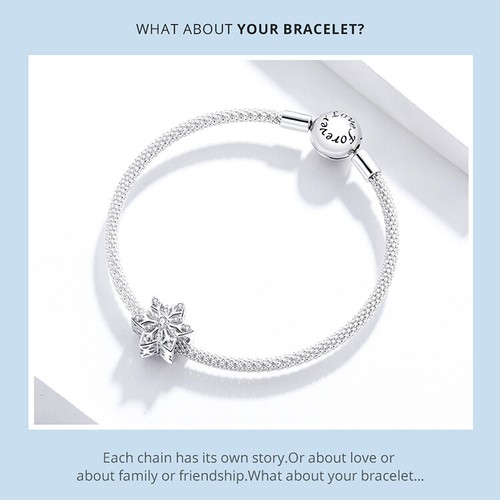 Voroco Sterling Silver Charm Bead CZ Shiny Snowflakes For European Bracelet - Picture 8 of 11
