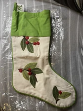 Midwest CBK Holly Design Large (15”) Canvas Christmas Holiday Stocking, New