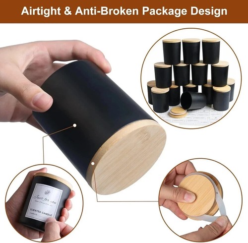 15 Pack 7oz Matte Black Candle Jars with Bamboo Lids, Thick Glass Jar for Candle - Picture 5 of 6