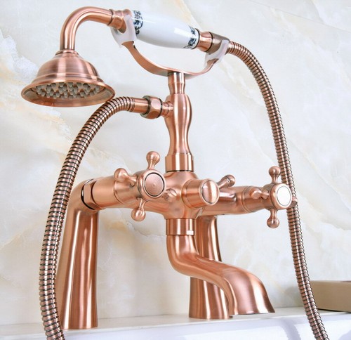 Deck Mount Bathroom Faucet Set Antique Copper Tub Handheld Shower Tap Kit Dna161 - Picture 3 of 8