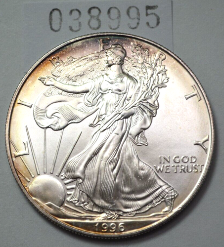 1996 American 1 Oz 999 Silver Eagle Dollar KEY DATE Nat. Golden Toning UNC Coin - Picture 3 of 3