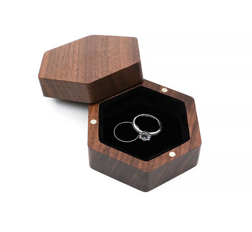 Wooden Hexagonal Ring Bearer Wedding Ceremony Engagement Bridal Jewellery Box - Picture 14 of 14