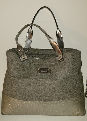 KATE SPADE heather Gray Silver Wool Felt Glitter Sparkle Shoulder Bag Purse Tote - Picture 1 of 12