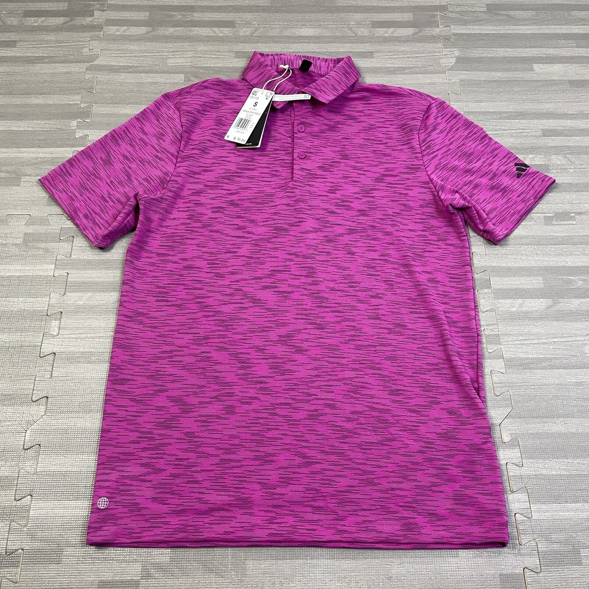 adidas Textured Stripe Golf Polo Shirt - Lucid Fuschia/White adidas Textured Stripe Golf Polo Shirt - Lucid Fuschia/White