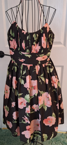 Size 8 Spaghetti Strap Dress Full Skirt Cotton Lined Bra Brown/Pink Dressbarn - Picture 1 of 11