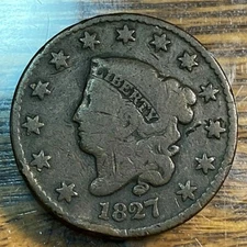 1827 Better Large Cent Nice Medium Brown Good+ Below Greysheet CHN