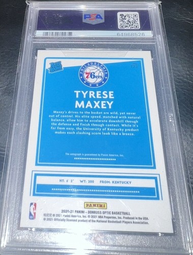 2020-21 DONRUSS OPTIC TYRESE MAXEY RATED ROOKIE ON CARD AUTO RC #171 PSA 9 MINT - Picture 7 of 7