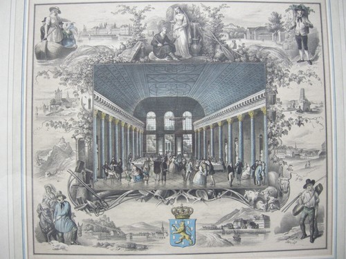 Wiesbaden Nassau Kursaal Randdarstellungen Orig. Farblithografie Hohbach 1836 - Bild 2 von 8
