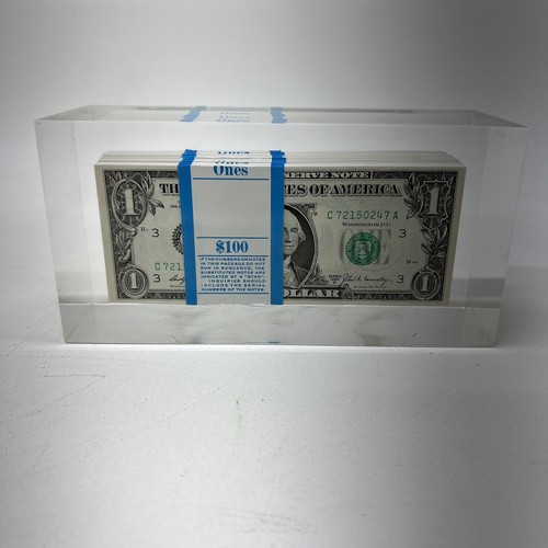 Vintage Lucite Briefbeschwerer 500 $ US One Dollar 1969 Serie B Scheine 5 100 $ Riemen - Bild 1 von 9