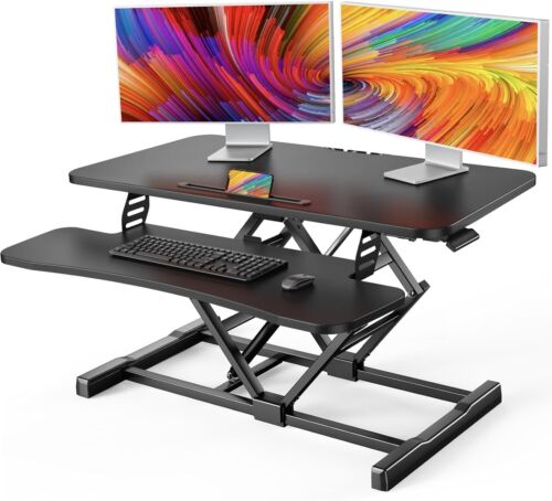 32In Desk Converter Height Adjustable Sit to Stand Riser with Wide Keyboard Tray