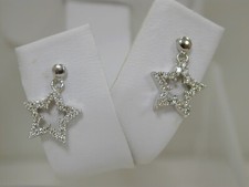 Solid 14K White Gold Natural Diamond Star Dangle Drop Earrings .40CT SI/I 1.4gr